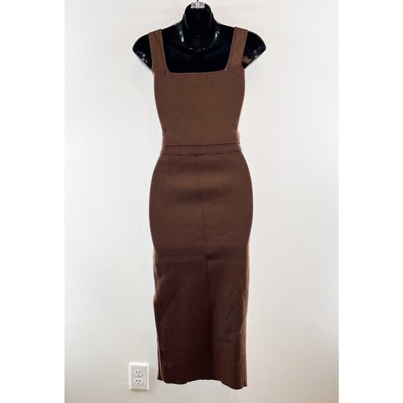 Miou Muse Knit Set Cropped Corset Top High Rise Midi Skirt Brown Small - Picture 3 of 8